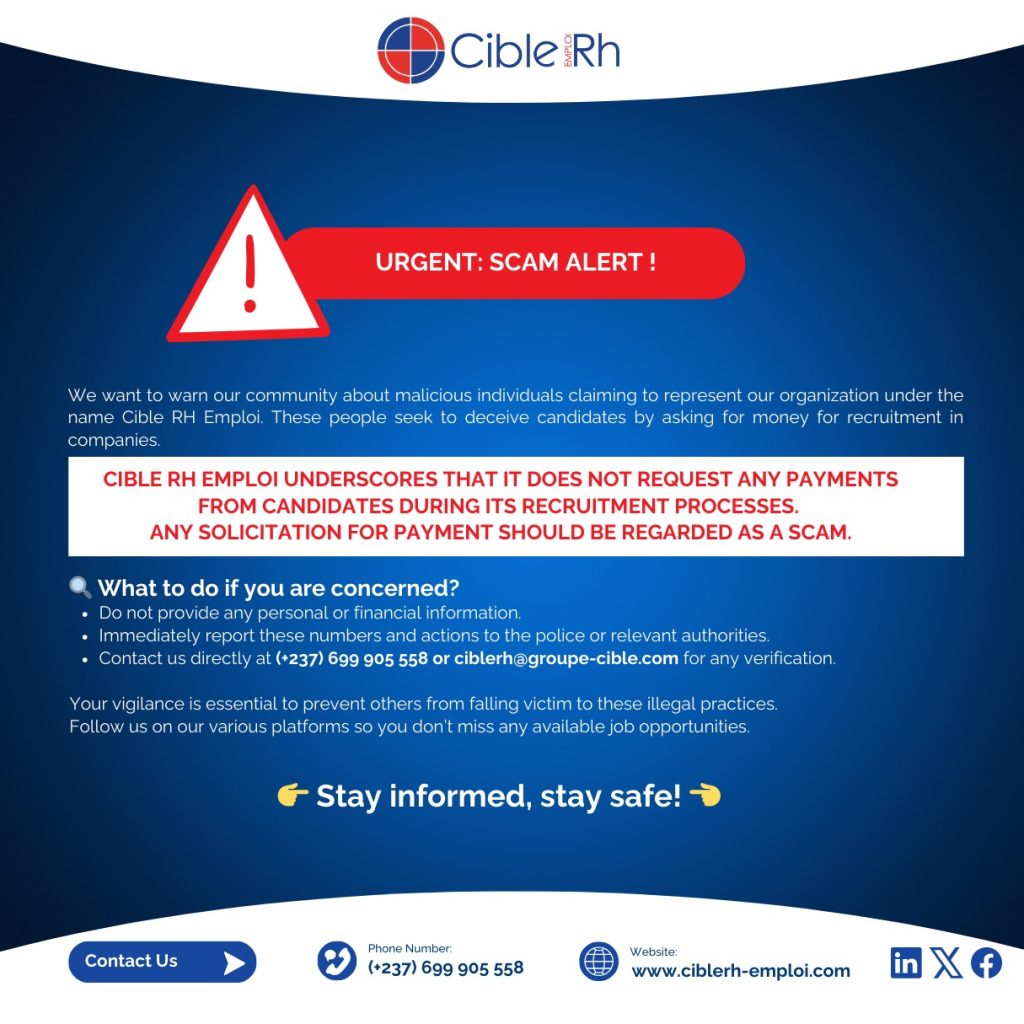Alert: beware of scam attempts using the Cible RH Emploi name