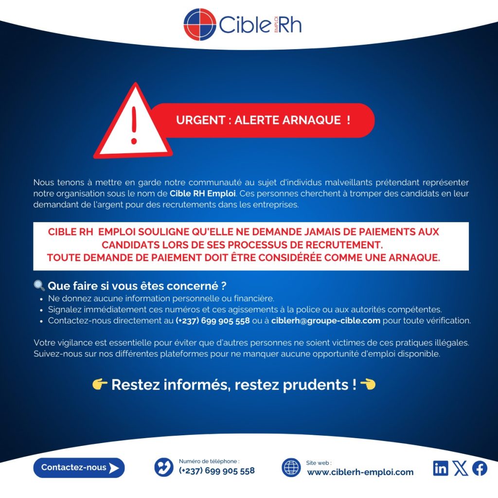 Alerte : attention aux tentatives d’arnaque utilisant le nom de Cible RH Emploi